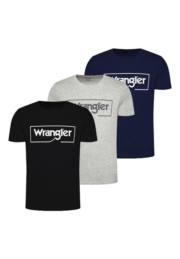 Wrangler - 3PAK WRANGLER FRAME LOGO TEE MĘSKI T-SHIRT KOSZULKA NADRUK W70JD3. Wzór: nadruk