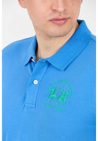 La Martina - LA MARTINA Niebieskie męskie polo z dużym logo, Rozmiar XXL. Typ kołnierza: polo. Kolor: niebieski #8