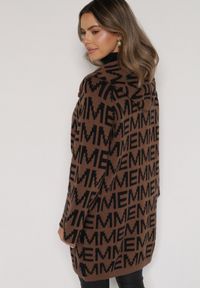 Born2be - Brązowo-Czarny Rozpinany Kardigan z Kapturem z Motywem Liter Belletusa. Okazja: na co dzień. Typ kołnierza: kaptur. Kolor: brązowy. Materiał: jeans. Styl: casual #3