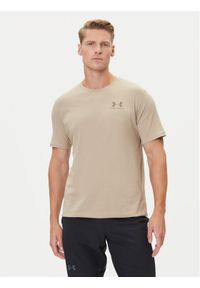 Under Armour T-Shirt UA Left Chest Logo 1326799 Beżowy Loose Fit. Kolor: beżowy. Materiał: bawełna