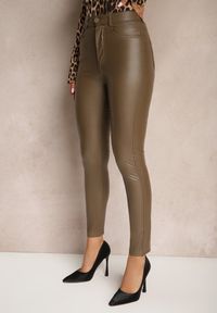 Renee - Brązowe Spodnie o Kroju Skinny z Ekoskóry Zorlemi. Okazja: na co dzień. Stan: podwyższony. Kolor: brązowy. Materiał: koronka. Styl: casual, elegancki #5
