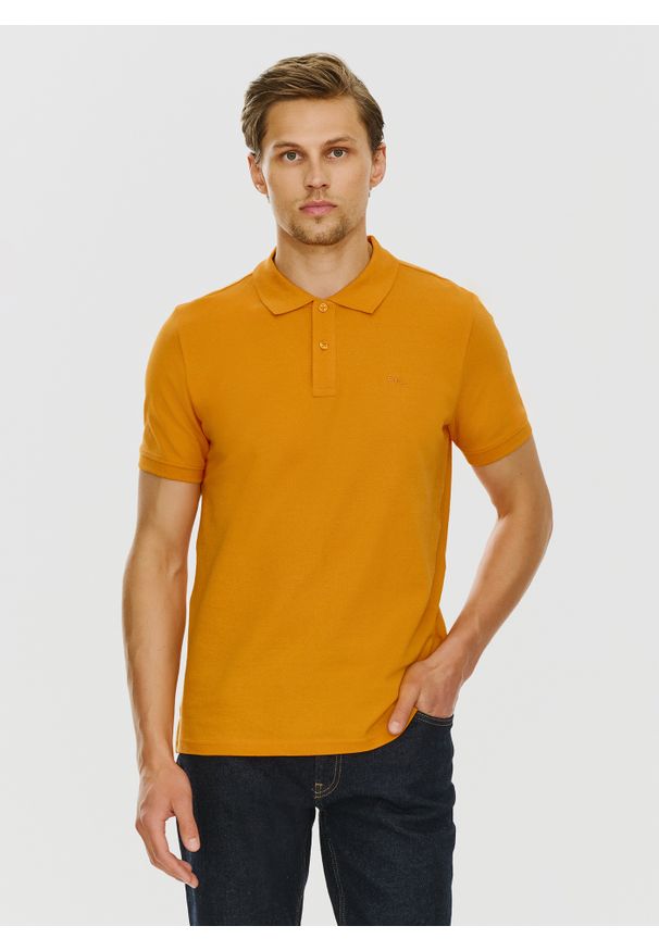 Pako Lorente - PAKO LORENTE – Gładki t-shirt polo w pomarańczowym kolorze. Okazja: na co dzień. Typ kołnierza: polo. Kolor: pomarańczowy. Materiał: bawełna. Wzór: gładki. Styl: casual