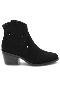 Czarne Botki S.Barski Modne Kowbojki Damskie. Kolor: czarny. Materiał: skóra ekologiczna, materiał. Szerokość cholewki: normalna. Styl: elegancki #7
