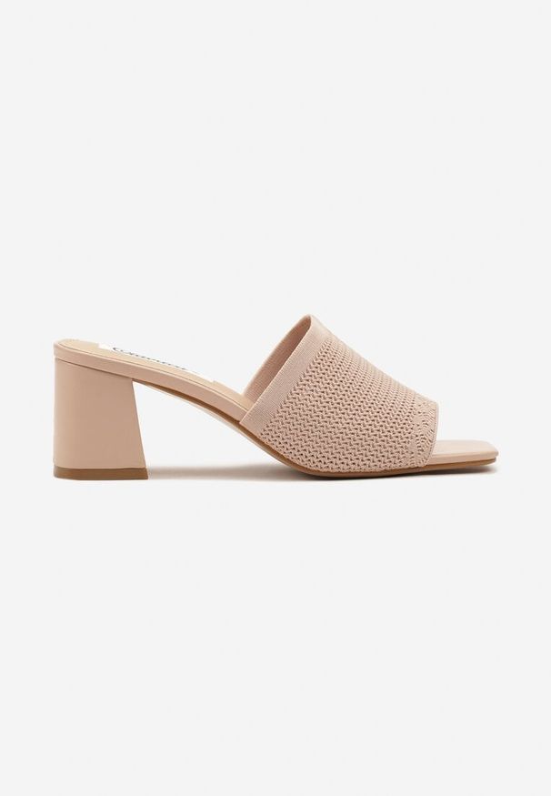 Born2be - Beżowe Klapki na Słupku z Szydełkową Cholewką Idalana. Okazja: na co dzień, na spacer. Kolor: beżowy. Materiał: jeans. Obcas: na słupku. Styl: elegancki, casual. Wysokość obcasa: średni