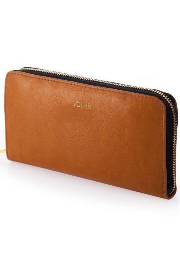 Solier - Skórzany portfel damski SOLIER P02 jasnobrązowy. Kolor: brązowy. Materiał: skóra