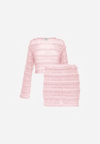 Renee - Różowy Komplet z Koronki Bluzka Longsleeve i Dopasowane Spódnico-Szorty Daera. Kolor: różowy. Materiał: koronka. Wzór: koronka #8