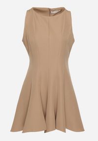 Born2be - Brązowa Rozkloszowana Sukienka Ozdobiona Przeszyciami Evinini. Kolor: brązowy. Wzór: aplikacja. Styl: klasyczny, elegancki #7