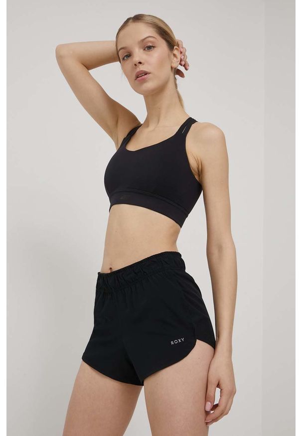 Roxy szorty damskie kolor czarny gładkie medium waist. Okazja: na co dzień. Kolor: czarny. Materiał: materiał. Wzór: gładki. Styl: casual