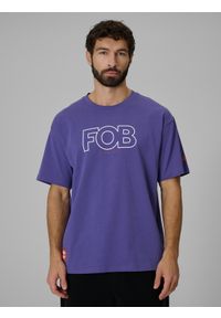 4f - 4F T-shirt loose z nadrukiem męski - fioletowy M. Okazja: na co dzień. Kolor: fioletowy. Materiał: materiał. Wzór: nadruk. Styl: casual, klasyczny #1