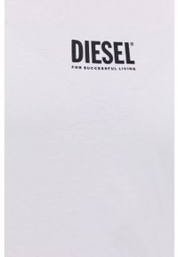 Diesel T-shirt bawełniany kolor biały. Okazja: na co dzień. Kolor: biały. Materiał: bawełna. Wzór: nadruk. Styl: casual
