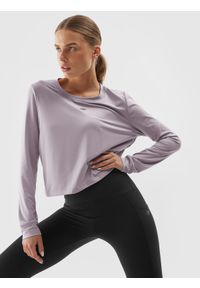 4f - Longsleeve treningowy slim szybkoschnący damski. Kolor: szary. Materiał: skóra, włókno, dzianina. Długość rękawa: długi rękaw. Wzór: gładki. Sport: fitness