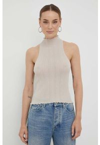 Guess top damski kolor beżowy. Kolor: beżowy. Materiał: materiał. Długość rękawa: na ramiączkach #4