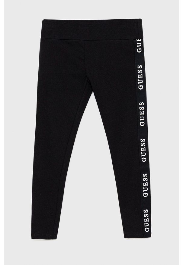 Guess legginsy dziecięce kolor czarny z nadrukiem. Kolor: czarny. Wzór: nadruk