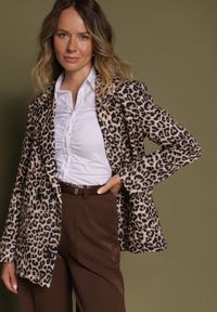Born2be - Panterkowa Dwurzędowa Marynarka w Klasycznym Stylu Clanera. Okazja: na co dzień. Wzór: nadruk, aplikacja. Styl: klasyczny #5