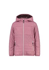 Kurtka z kapturem dla dziewczynki CMP. Typ kołnierza: kaptur. Kolor: wielokolorowy, niebieski, różowy. Materiał: puch. Sport: turystyka piesza #1