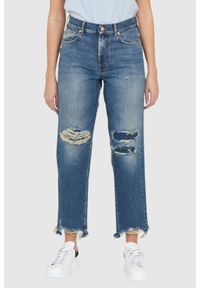 7 FOR ALL MANKIND Błękitne jeansy damskie THE MODERN STRAIGHT Z DZIURAMI, Rozmiar 30. Kolor: niebieski