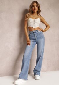 Renee - Niebieskie Szerokie Jeansy High Waist Sheli. Okazja: na co dzień. Stan: podwyższony. Kolor: niebieski. Styl: casual #1