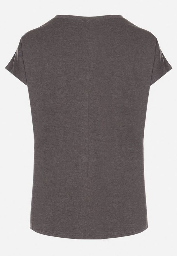 Born2be - Ciemnoszary Bawełniany T-shirt z Trójkątnym Dekoltem Linarosea. Okazja: na co dzień. Kolor: szary. Materiał: bawełna. Styl: casual