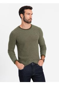 Ombre Clothing - Dzianinowy męski sweter w strukturalne kropki – oliwkowy V2 - Rozmiar: XL. Okazja: na co dzień. Kolor: oliwkowy. Materiał: dzianina. Wzór: kropki. Styl: casual
