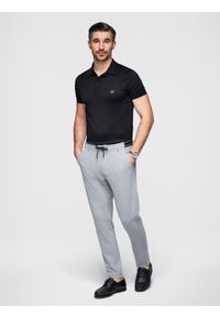 Ombre Clothing - Dzianinowe spodnie męskie z gumką w pasie - jasnoszare V1 - Rozmiar: XL. Kolor: szary. Materiał: dzianina #1