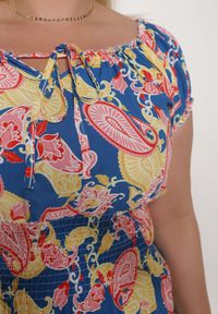 Born2be - Niebiesko-Różowa Bawełniana Sukienka z Gumką w Pasie Zilletta. Okazja: na co dzień, na randkę. Kolor: niebieski. Materiał: bawełna. Styl: klasyczny, casual #7