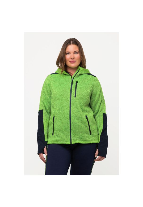 ULLA POPKEN - Damskie Kurtka polarowa odblaskowe nadruki kaptur otwór na kciuk. Kolekcja: plus size. Kolor: zielony. Materiał: poliester, materiał. Wzór: nadruk