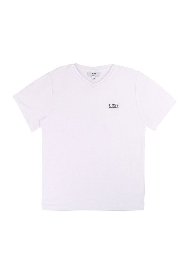 BOSS - Boss - T-shirt dziecięcy 110-152 cm. Okazja: na co dzień. Kolor: biały. Materiał: bawełna, materiał, dzianina, elastan. Wzór: gładki. Styl: casual