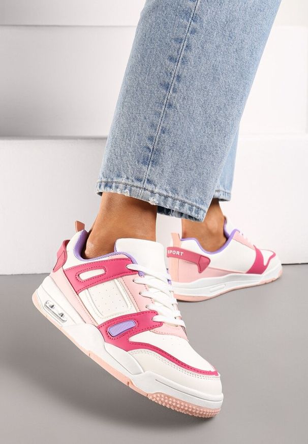 Born2be - Biało-Różowe Sneakersy Sportowe ze Wstawkami z Ekoskóry Isadona. Kolor: biały