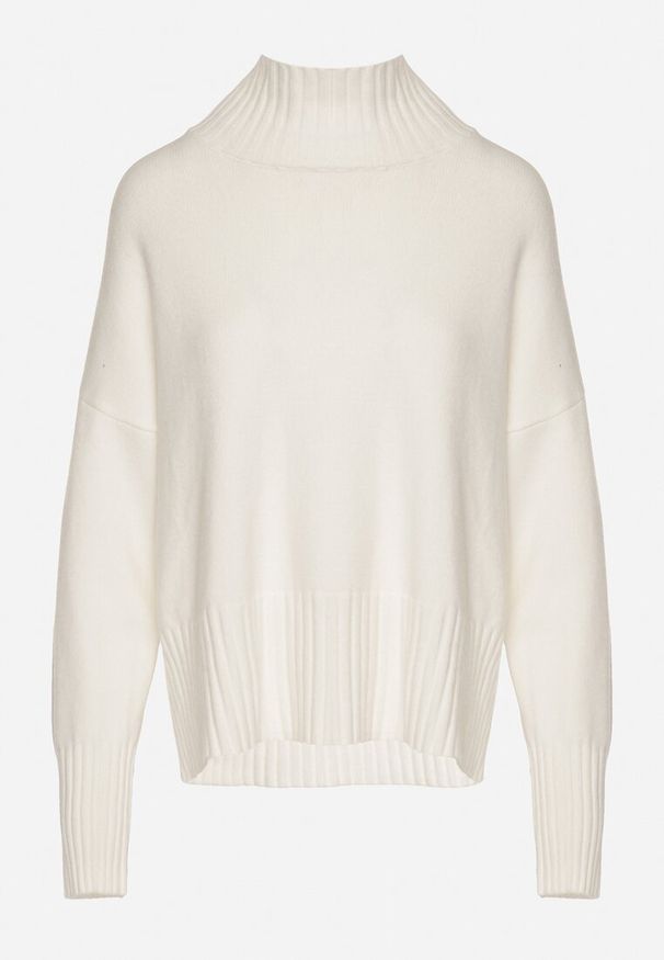 Born2be - Biały Gładki Golf w Klasycznym Stylu Ralenatia. Okazja: na co dzień. Typ kołnierza: golf. Kolor: biały. Materiał: skóra, jeans. Długość rękawa: długi rękaw. Długość: długie. Wzór: gładki. Styl: klasyczny