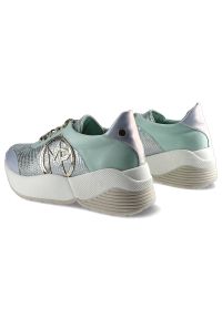 Massimo POLI - Miętowe Sneakersy Massimo Poli Damskie Modne Buty. Kolor: zielony. Materiał: zamsz, skóra. Szerokość cholewki: normalna. Wzór: aplikacja. Obcas: na platformie #5