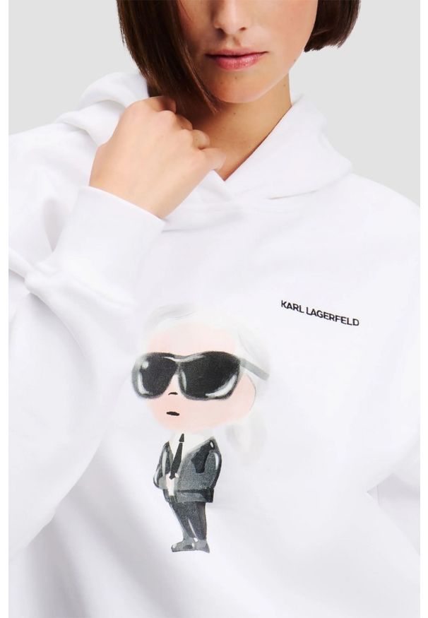 Karl Lagerfeld - KARL LAGERFELD Biała damska bluza Ikon Aquarelle K Hoodie, Rozmiar S. Kolor: biały. Materiał: materiał. Styl: klasyczny