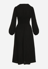 Born2be - Czarna Sukienka z Wiskozą z Gorsetową Talią i Bufiastymi Rękawami Aniste. Okazja: na co dzień. Typ kołnierza: dekolt gorset. Kolor: czarny. Materiał: wiskoza. Typ sukienki: gorsetowe. Styl: wizytowy, sportowy, casual, elegancki #5