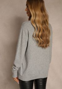 Renee - Szary Klasyczny Sweter z Wełną i Bawełną Meviliana. Okazja: na co dzień. Kolor: szary. Materiał: wełna, bawełna. Styl: klasyczny #4