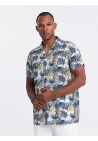 Ombre Clothing - Wiskozowa wzorzysta męska koszula z krótkim rękawem – palmy V7 - Rozmiar: L. Okazja: na co dzień. Kolor: biały. Materiał: wiskoza. Długość rękawa: krótki rękaw. Długość: krótkie. Wzór: gładki, kolorowy. Styl: klasyczny, wakacyjny, casual #6