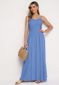 Born2be - Niebieska Rozkloszowana Wiskozowa Sukienka na Cienkich Regulowanych Ramiączkach Canelsea. Okazja: na co dzień. Kolor: niebieski. Materiał: wiskoza. Długość rękawa: na ramiączkach. Styl: casual #1