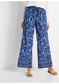 bonprix - Spodnie z szerokimi nogawkami. Kolor: niebieski. Wzór: nadruk, paisley #1