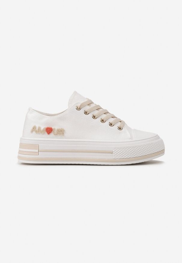 Born2be - Białe Trampki na Grubej Podeszwie Sznurowane z Modną Aplikacją Aienel. Okazja: na co dzień. Kolor: biały. Wzór: aplikacja. Styl: elegancki, casual