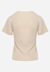Renee - Beżowy Casualowy Bawełniany T-shirt Rivali. Okazja: na co dzień. Kolor: beżowy. Materiał: bawełna. Styl: casual #4