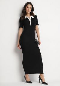 Born2be - Czarna Dopasowana Sukienka z Dzianiny z Wiskozy w Eleganckim Stylu Peliora. Okazja: na co dzień, na spacer. Kolor: czarny. Materiał: dzianina, wiskoza. Długość rękawa: krótki rękaw. Sezon: wiosna. Styl: elegancki #6