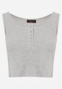 Renee - Szary Bawełniany Tank Top w Prążki z Ozdobnymi Guziczkami Bernissa. Okazja: na co dzień, na imprezę. Kolor: szary. Materiał: bawełna. Wzór: prążki. Styl: casual #7