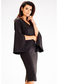 Awama - Elegancka ołówkowa sukienka midi z rozciętymi rękawami czarna. Kolor: czarny. Typ sukienki: ołówkowe. Styl: elegancki. Długość: midi #4
