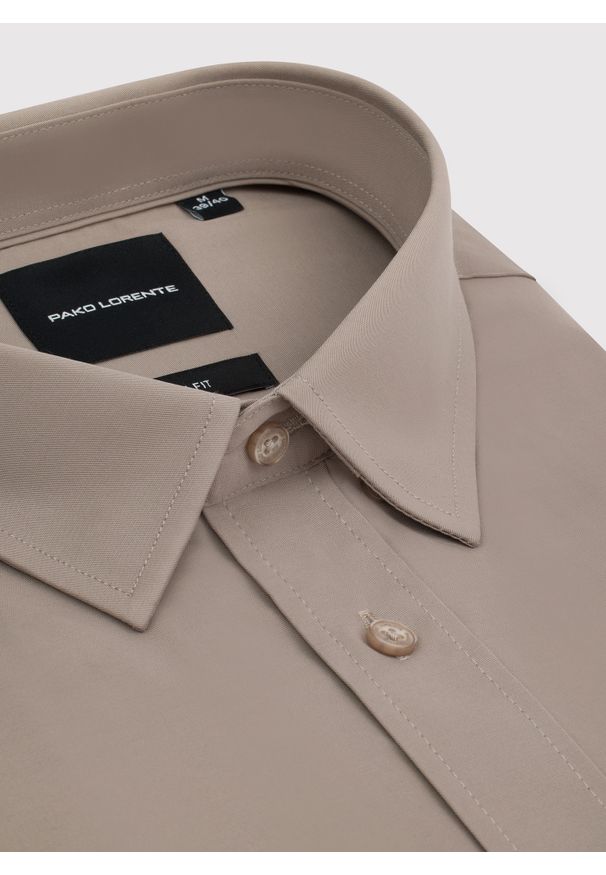Pako Lorente - PAKO LORENTE – Brązowa koszula męska z wełną. Typ kołnierza: kołnierzyk klasyczny. Kolor: czarny, brązowy. Materiał: wełna. Długość rękawa: długi rękaw. Długość: długie