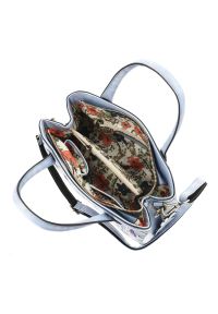 Torebka damska Laura Vita, usztywniona forma z kwiatowym motywem, wykonana z połączenia materiałów o zróżnicowanej fakturze, z wygodnymi uchwytami do. Kolor: niebieski. Wzór: kwiaty. Styl: casual, elegancki. Rodzaj torebki: na ramię #5