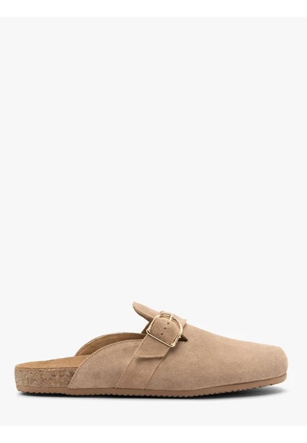 Ryłko - Piaskowe mule damskie. Kolor: beżowy. Materiał: skóra, welur. Styl: street