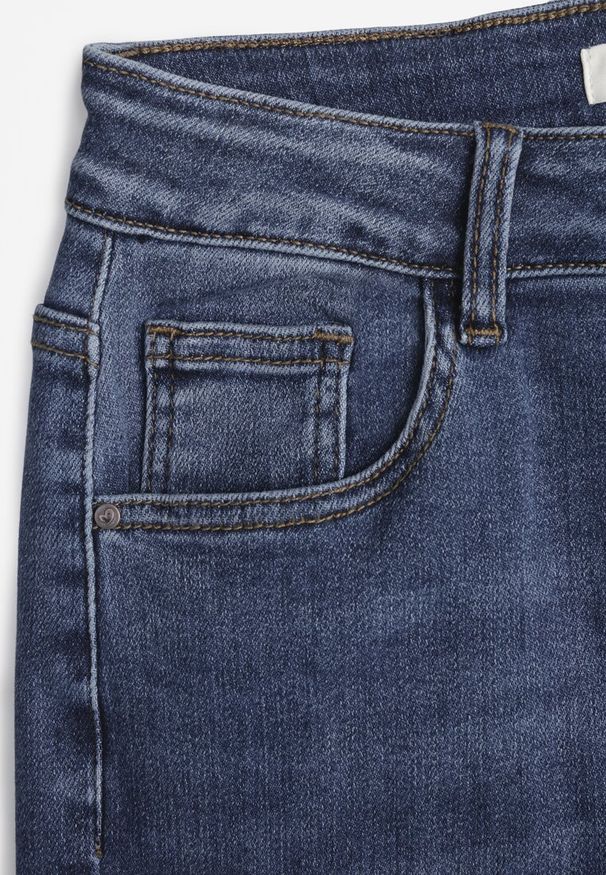 Renee - Niebieskie Jeansy High Waist o Kroju Dzwonów Finvenne. Okazja: na co dzień. Stan: podwyższony. Kolor: niebieski. Wzór: ze splotem. Styl: casual, klasyczny