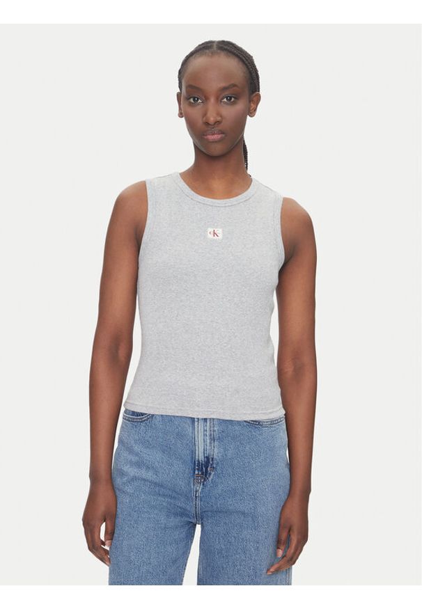 Calvin Klein Jeans Top LV047C201G Szary Slim Fit. Kolor: szary. Materiał: bawełna