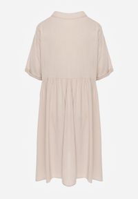 Born2be - Beżowa Rozkloszowana Sukienka w Koszulowym Stylu z Bawełny Normae. Okazja: na co dzień, do pracy. Kolor: beżowy. Materiał: bawełna. Typ sukienki: koszulowe. Styl: casual, klasyczny #4