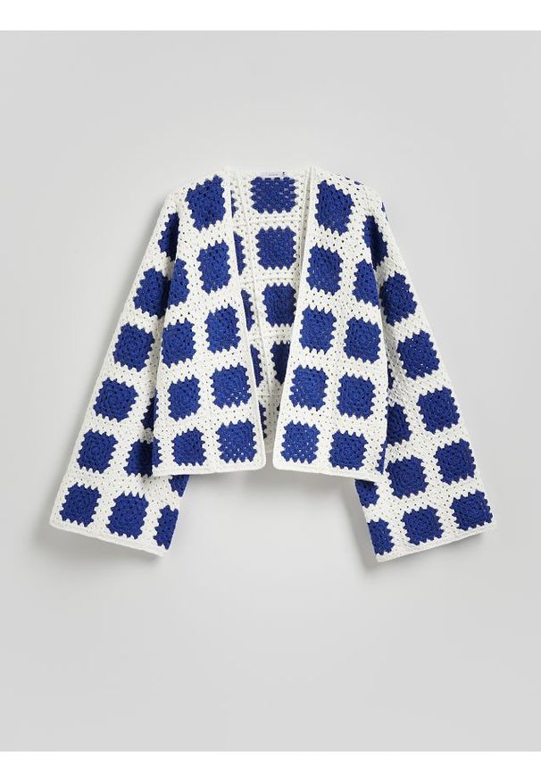 Reserved - Wzorzysty kardigan - niebieski. Kolor: niebieski. Materiał: dzianina, bawełna