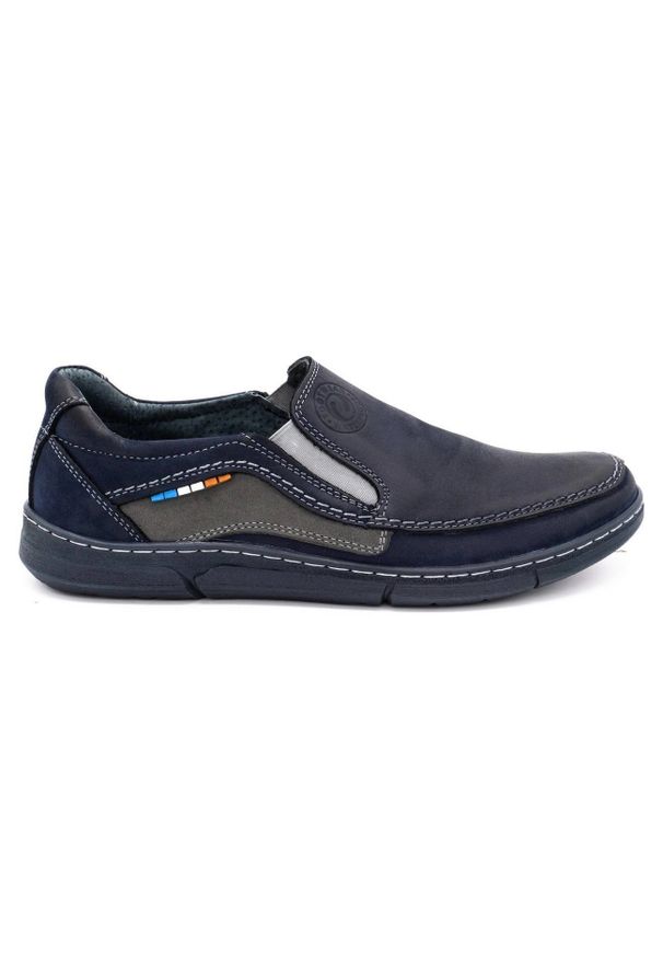 Olivier Buty męskie slip-on 283GT granatowe niebieskie. Zapięcie: bez zapięcia. Kolor: niebieski. Materiał: jeans, skóra. Sezon: wiosna, jesień. Styl: sportowy