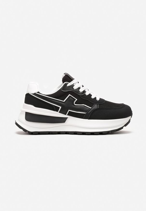 Renee - Czarno-Białe Sneakersy przed Kostkę na Platformie z Wstawką Evienne. Wysokość cholewki: przed kostkę. Kolor: czarny. Obcas: na platformie